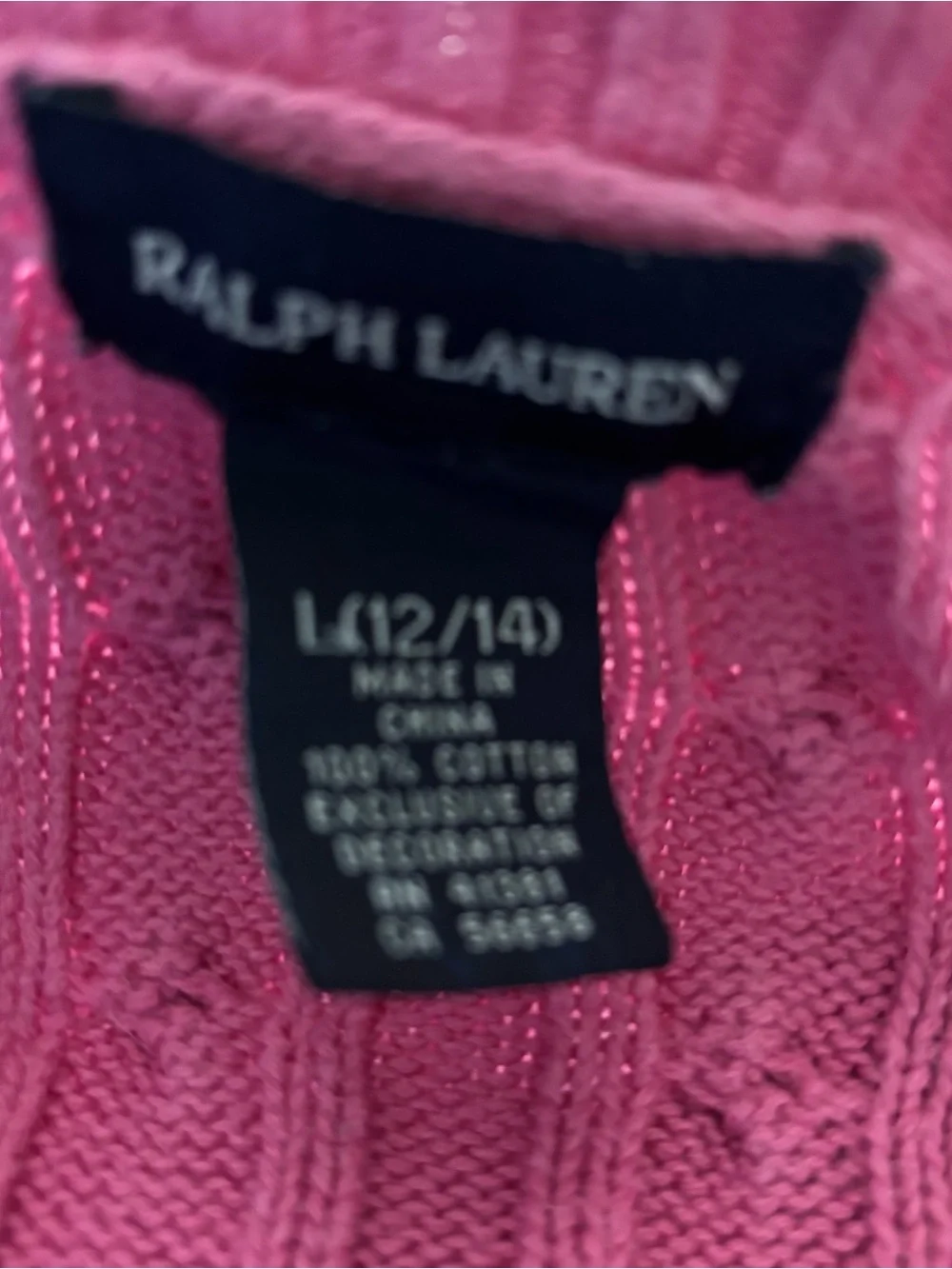Ralph Lauren pink cotton cable- knit sweater girls size L(12/14)